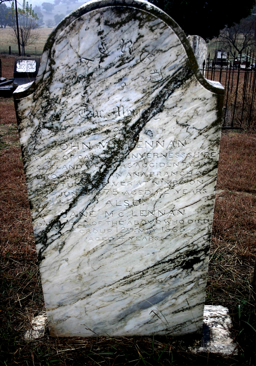 Photo of headstones/John McLennan 1831-1875 hdstn Tumut Pioneer cem